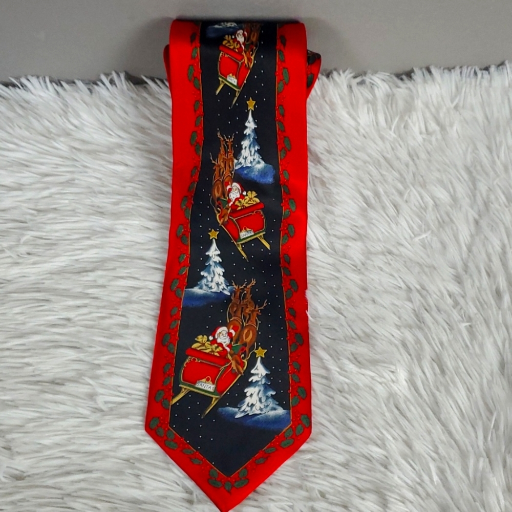 Santa's Dream Men's Christmas Holiday Tie, 100% Silk, New